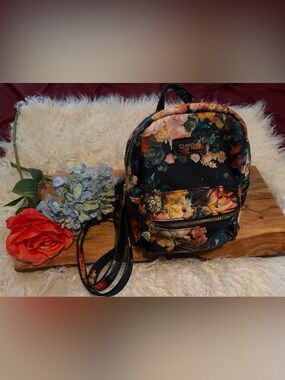 bebe Floral Mini Backpack - Black with Multicolor Flowers
